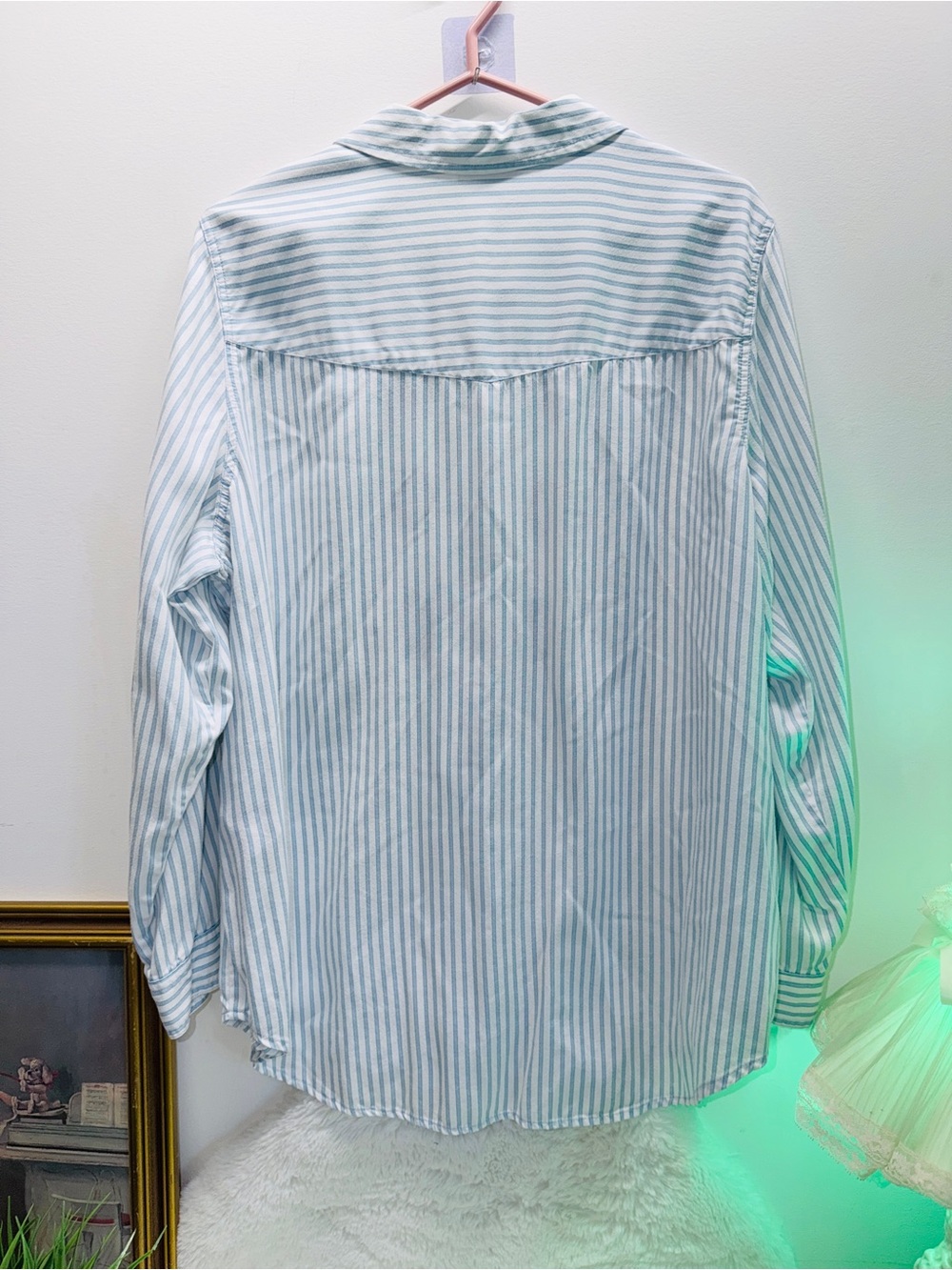 Super Soft White & Blue Striped Lyocell Button-Up Shirt with Navy Embroidery 🛳️ - Picture 4 of 7